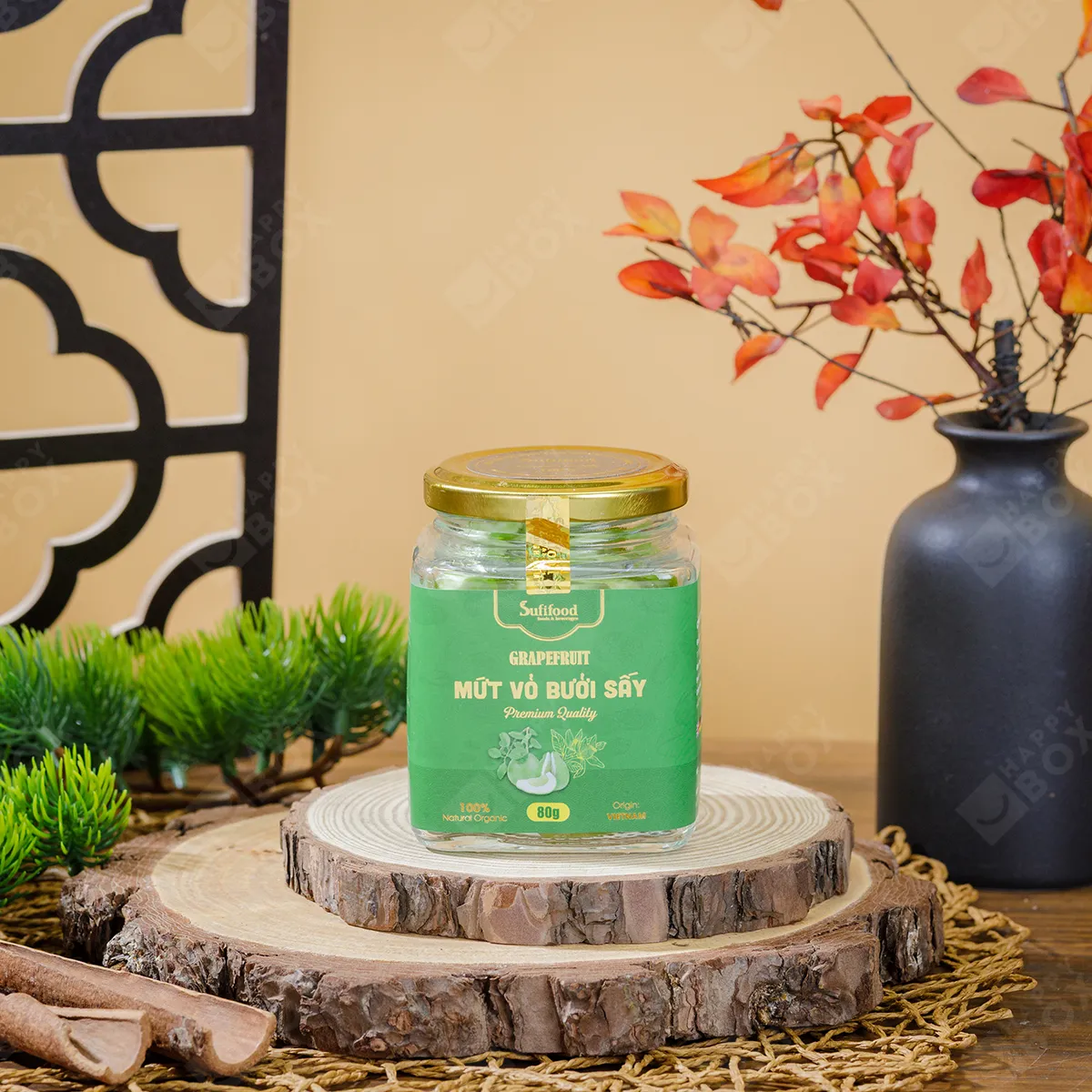 Mứt vỏ bưởi sấy Sufifoods hũ thủy tinh vuông 80g