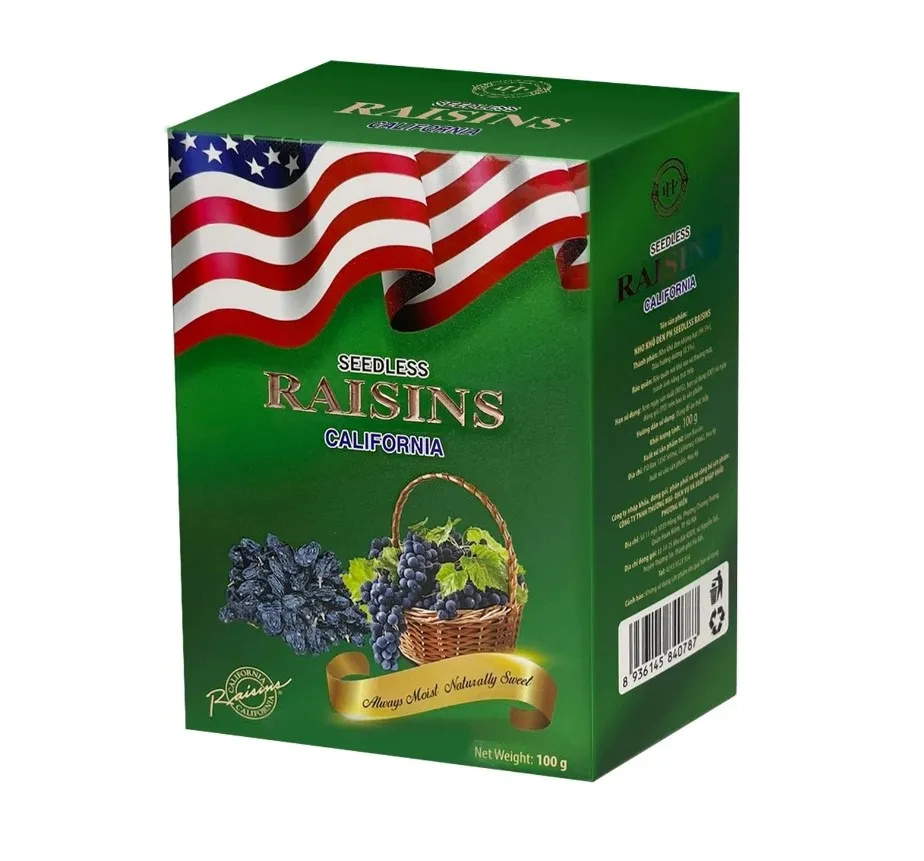 Nho khô đen Raisins hộp giấy 100g - kiểu dáng 2-3