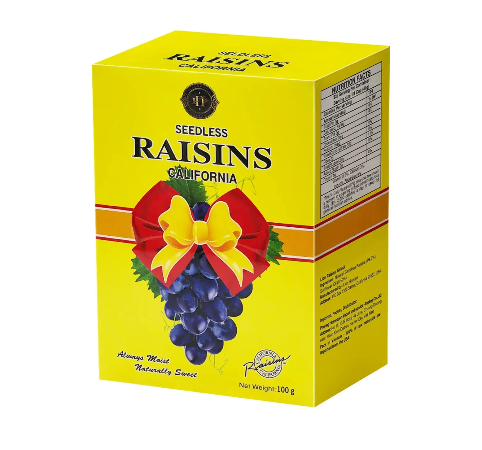 Nho khô đen Raisins hộp giấy 100g - kiểu dáng 3-5