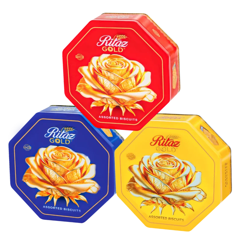 Bánh quy thập cẩm Ritaz Gold hộp thiếc hoa hồng 90g-1