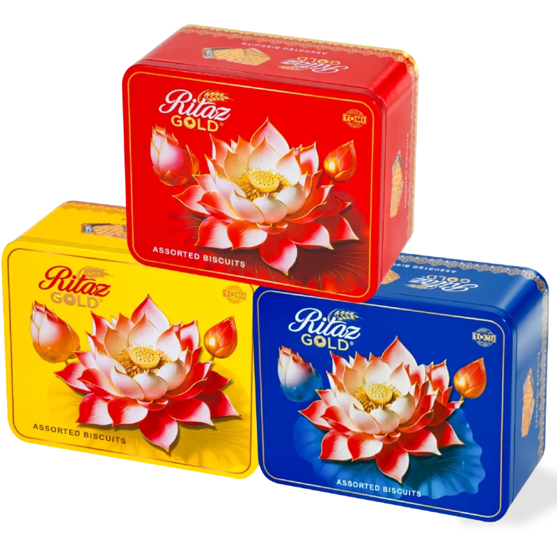 Bánh quy thập cẩm Ritaz Gold hộp thiếc hoa sen 150g-1