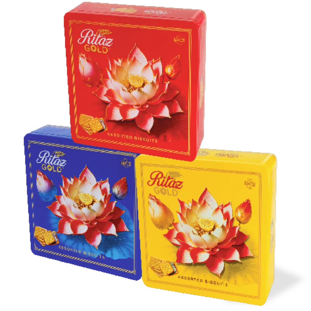 Bánh quy thập cẩm Ritaz Gold hộp thiếc hoa sen 180g - anfarm