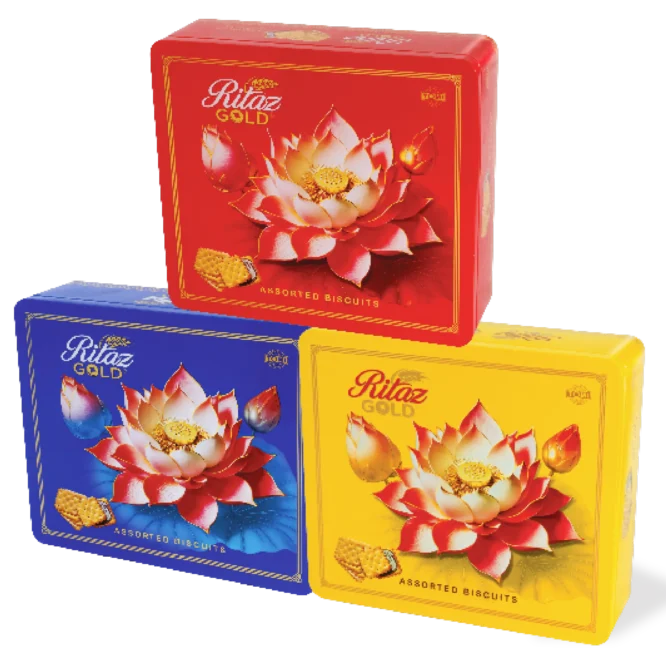 Bánh quy thập cẩm Ritaz Gold hộp thiếc hoa sen 405g-1