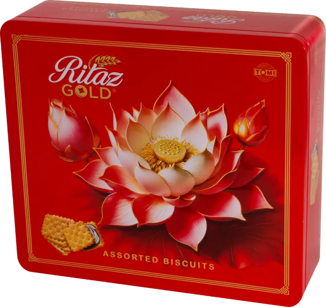 Bánh quy thập cẩm Ritaz Gold hộp thiếc hoa sen 405g-4