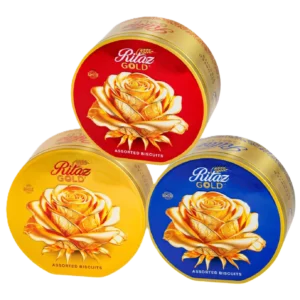 Bánh quy thập cẩm Ritaz Gold hộp thiếc tròn hoa hồng 105g-1