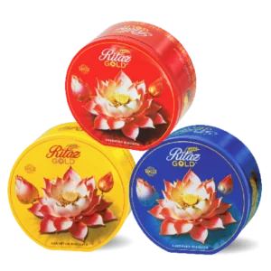 Bánh quy thập cẩm Ritaz Gold hộp thiếc tròn hoa sen 105g-1