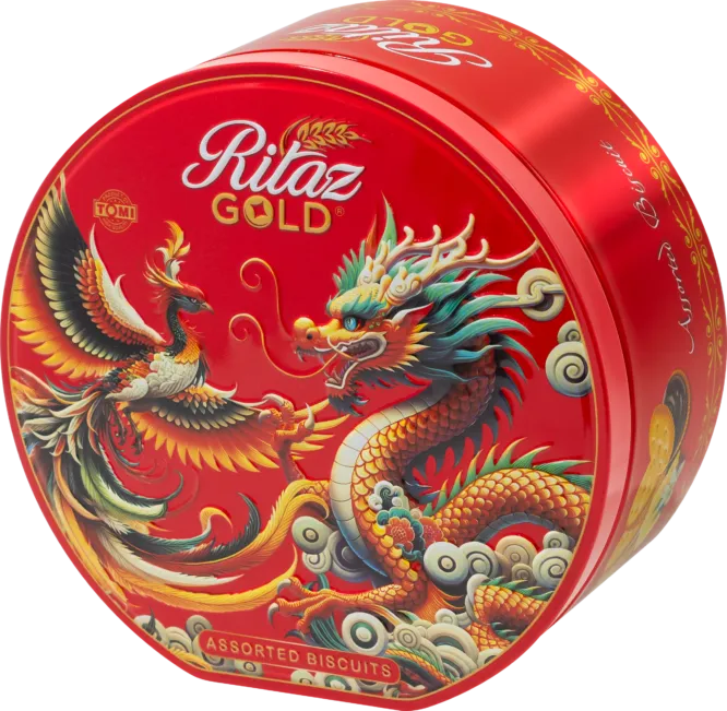 Bánh quy thập cẩm Ritaz Gold hộp thiếc tròn long phụng 105g-2