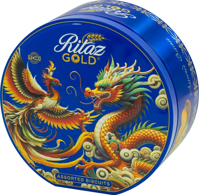 Bánh quy thập cẩm Ritaz Gold hộp thiếc tròn long phụng 105g-4