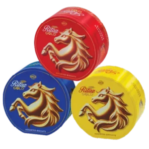 Bánh quy thập cẩm Ritaz Gold hộp thiếc tròn ngựa vàng 105g-1
