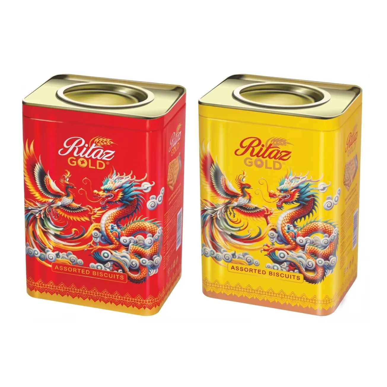 Bánh quy thập cẩm Ritaz Gold thỏi hộp thiếc rồng phụng 510g-1